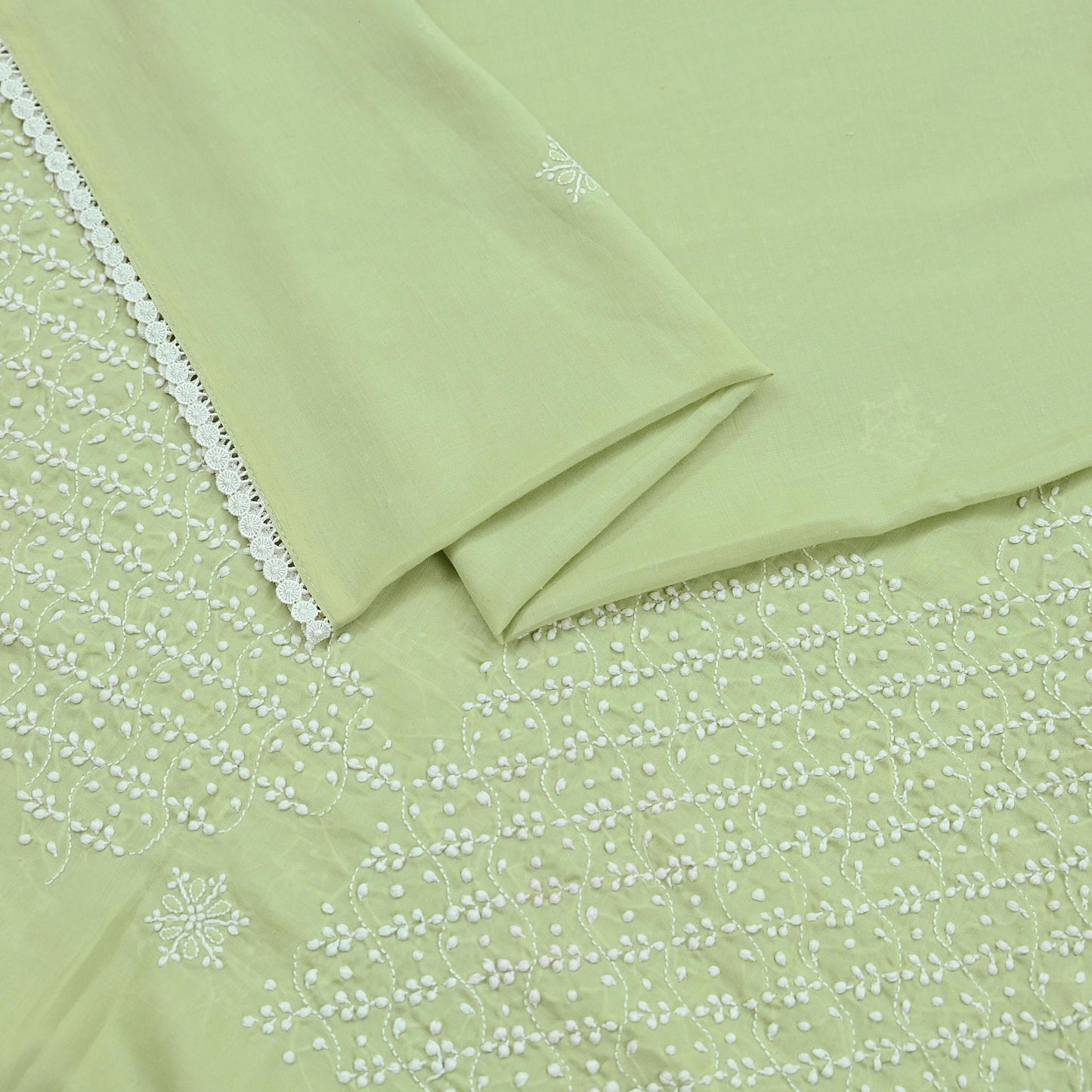 Indian Vintage Dupatta Green Long Stole Cotton Handmade Chikankari Scarves Veil Scarf Wrap Hippie Boho Soft