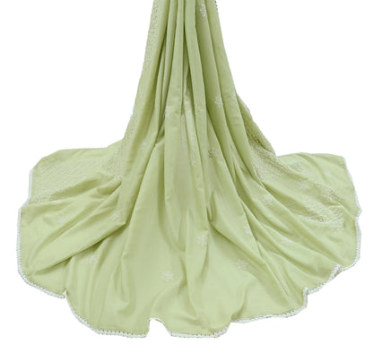 Indian Vintage Dupatta Green Long Stole Cotton Handmade Chikankari Scarves Veil Scarf Wrap Hippie Boho Soft