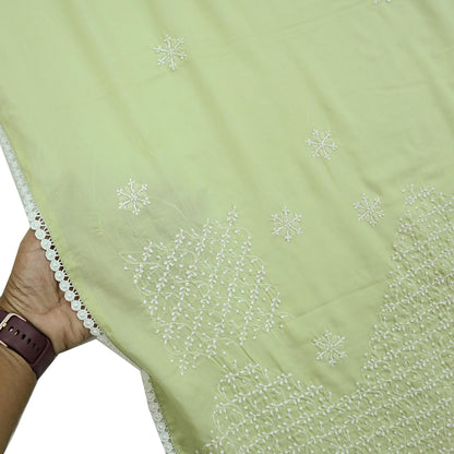 Indian Vintage Dupatta Green Long Stole Cotton Handmade Chikankari Scarves Veil Scarf Wrap Hippie Boho Soft