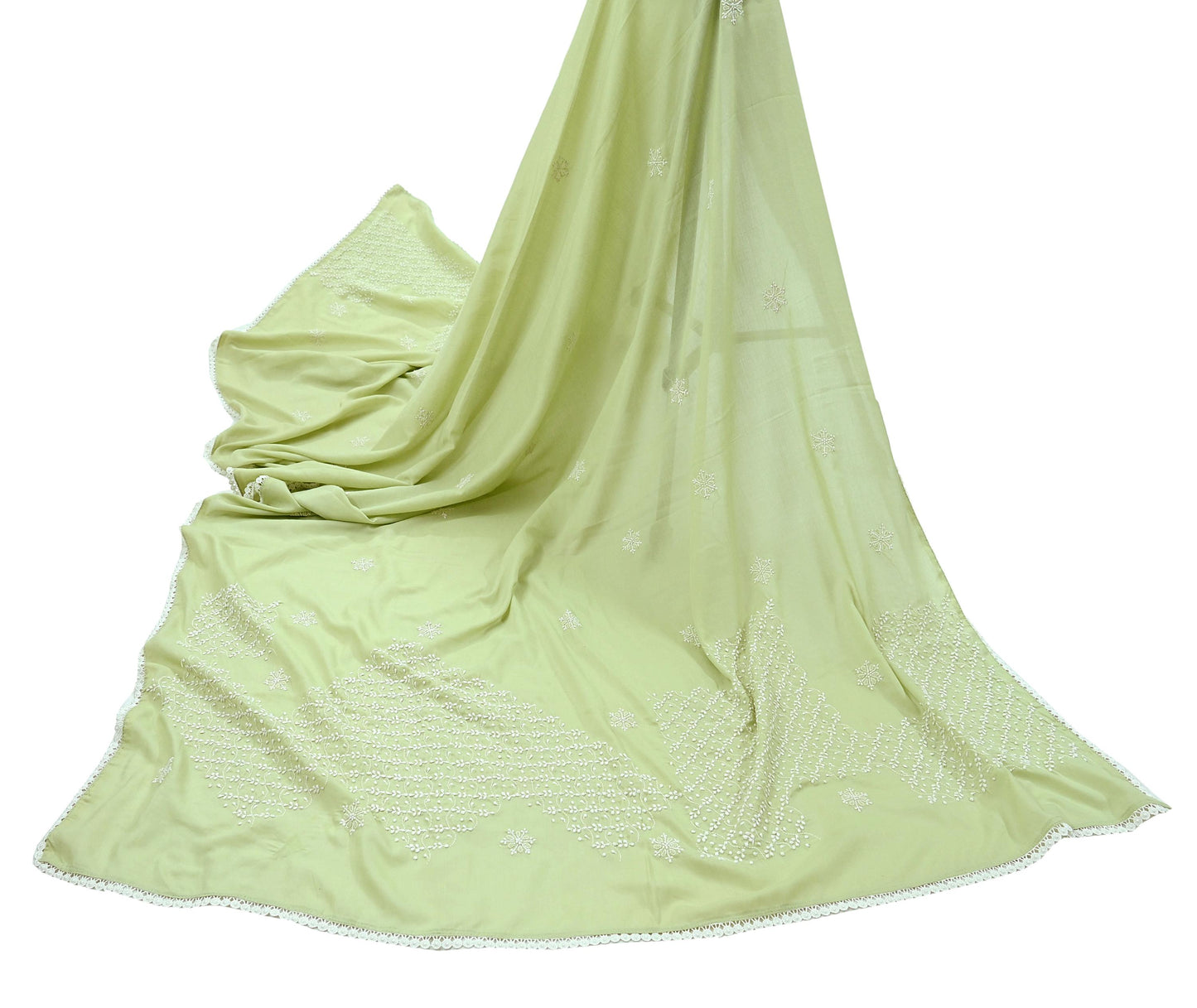 Indian Vintage Dupatta Green Long Stole Cotton Handmade Chikankari Scarves Veil Scarf Wrap Hippie Boho Soft