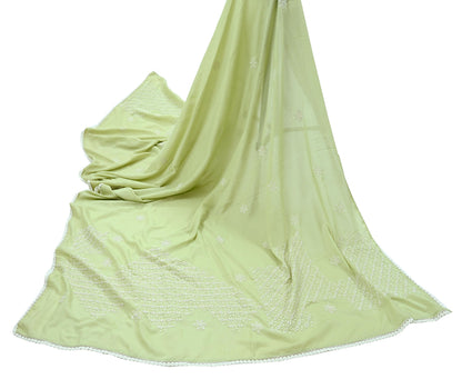 Indian Vintage Dupatta Green Long Stole Cotton Handmade Chikankari Scarves Veil Scarf Wrap Hippie Boho Soft