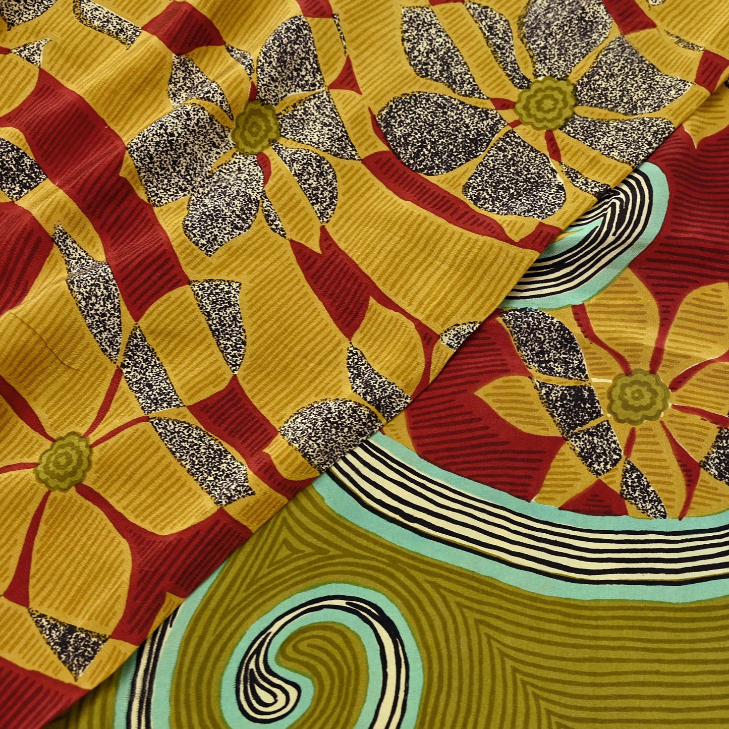 Indian Vintage Sari Multi Pure Crepe Silk Printed Saree 5yard Sewing Craft Fabric Wrap Dressmaking Crafting Upcycle Quilting Abstract