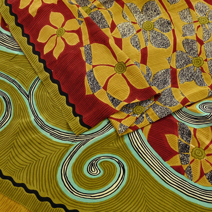 Indian Vintage Sari Multi Pure Crepe Silk Printed Saree 5yard Sewing Craft Fabric Wrap Dressmaking Crafting Upcycle Quilting Abstract