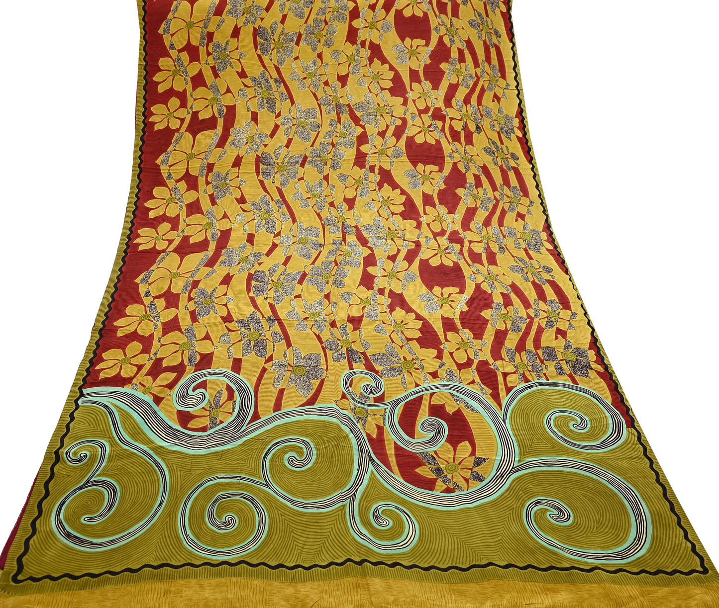 Indian Vintage Sari Multi Pure Crepe Silk Printed Saree 5yard Sewing Craft Fabric Wrap Dressmaking Crafting Upcycle Quilting Abstract