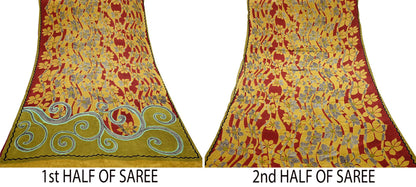 Indian Vintage Sari Multi Pure Crepe Silk Printed Saree 5yard Sewing Craft Fabric Wrap Dressmaking Crafting Upcycle Quilting Abstract
