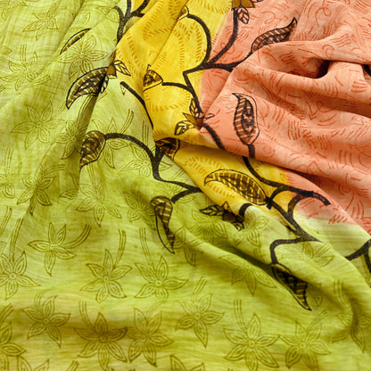 Indian Vintage Sari Green & Gray Pure Crepe Silk Printed Sarees 5yd Sewing Soft Craft Fabric Wrap Upcycle Quilting Crafting Dress making