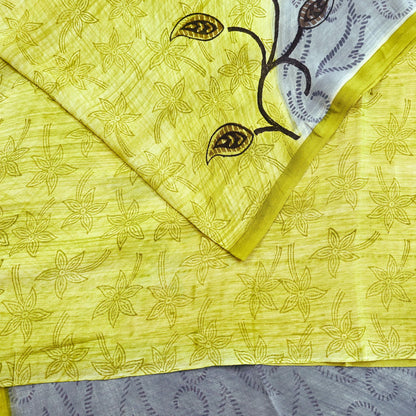 Indian Vintage Sari Green & Gray Pure Crepe Silk Printed Sarees 5yd Sewing Soft Craft Fabric Wrap Upcycle Quilting Crafting Dress making