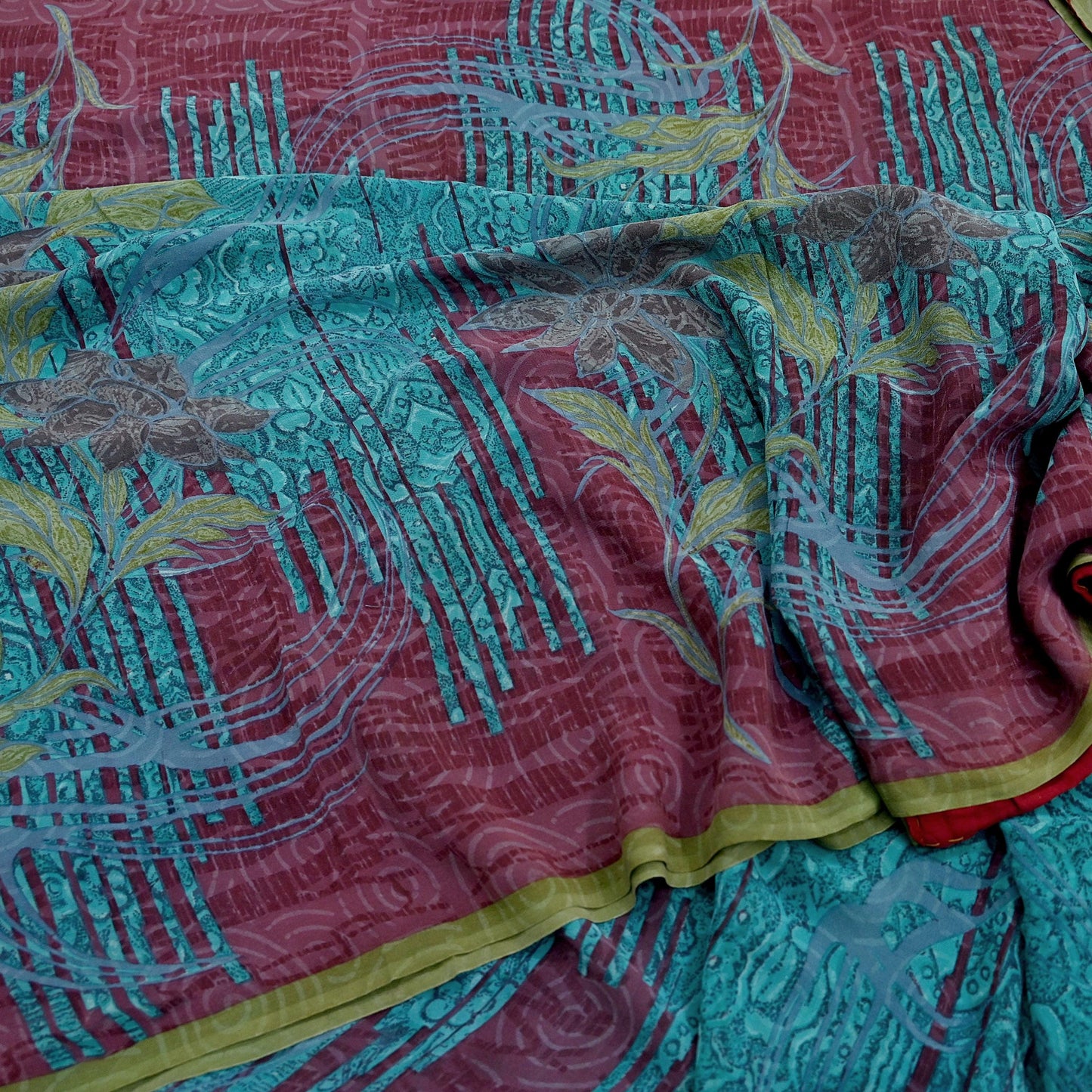 Indian Vintage Sari Pure Georgette Silk Printed Saree Craft Fabric Sewing 5Yd Soft Light Dress Making Abstract Crafting Quilting