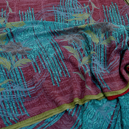 Indian Vintage Sari Pure Georgette Silk Printed Saree Craft Fabric Sewing 5Yd Soft Light Dress Making Abstract Crafting Quilting