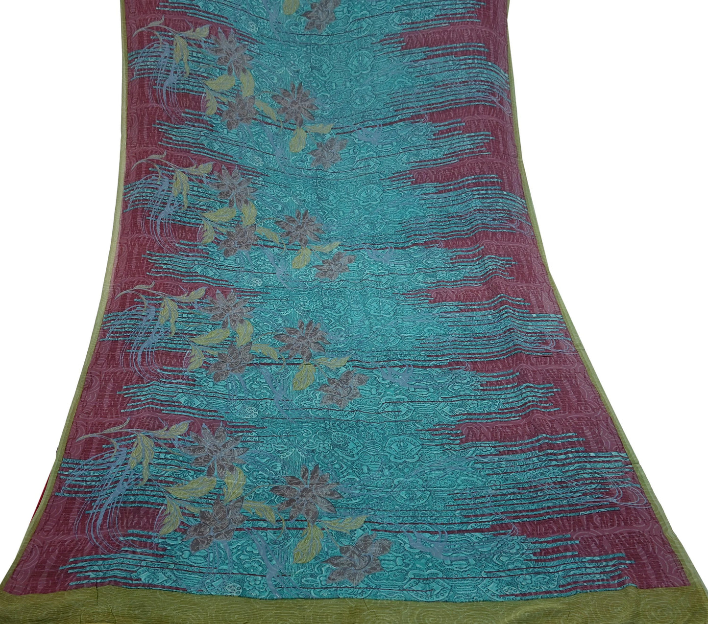 Indian Vintage Sari Pure Georgette Silk Printed Saree Craft Fabric Sewing 5Yd Soft Light Dress Making Abstract Crafting Quilting