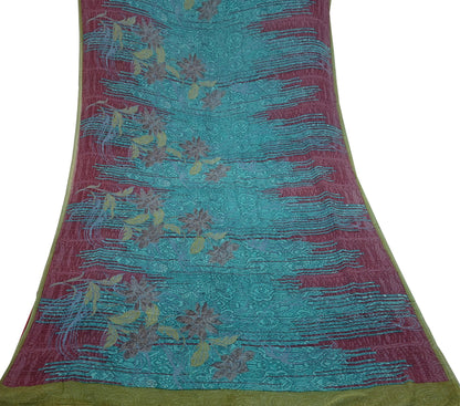 Indian Vintage Sari Pure Georgette Silk Printed Saree Craft Fabric Sewing 5Yd Soft Light Dress Making Abstract Crafting Quilting