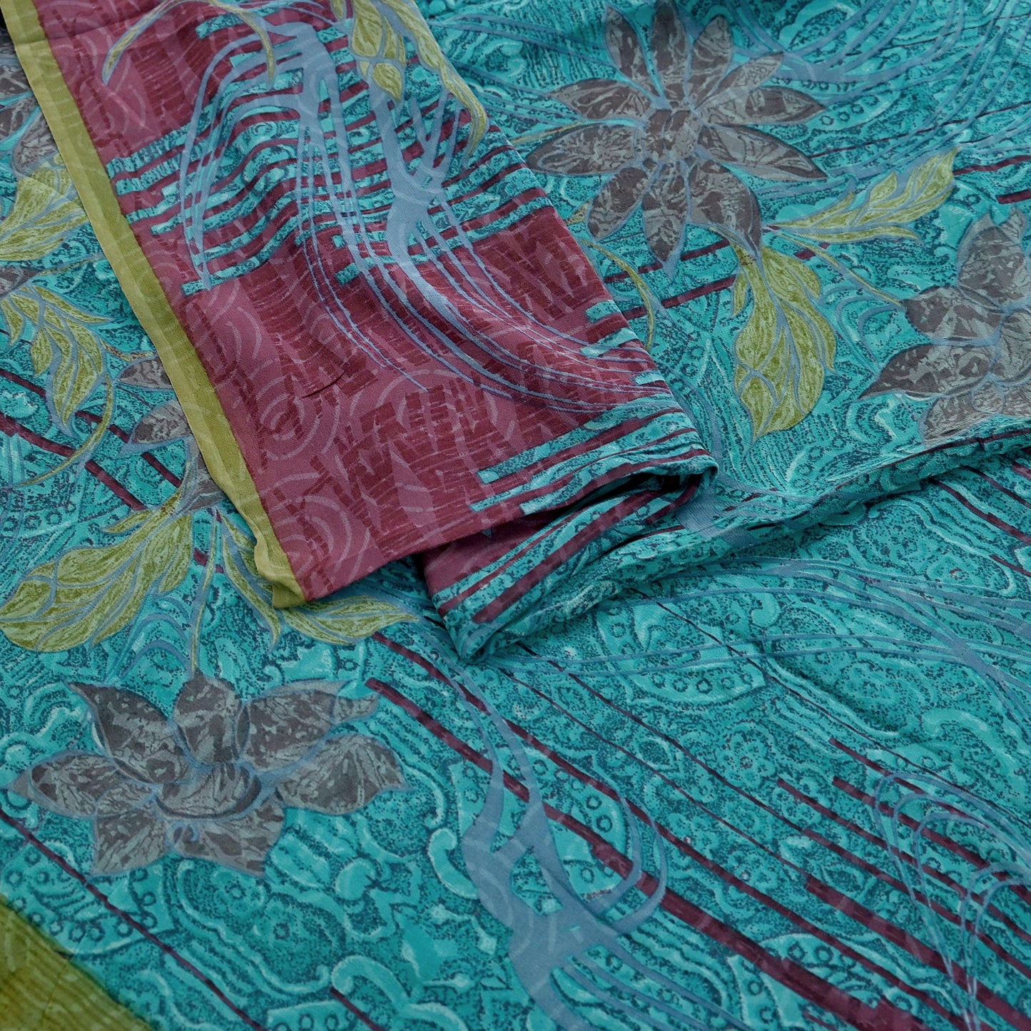 Indian Vintage Sari Pure Georgette Silk Printed Saree Craft Fabric Sewing 5Yd Soft Light Dress Making Abstract Crafting Quilting