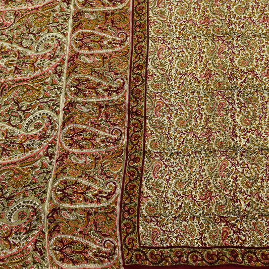Indian Vintage Sari Beige Pure Silk Printed Saree 6Yards Soft Floral Fabric for Dressmaking, Quilting, Crafting, Sewing, Dress Making