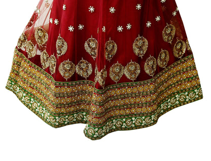 Indian Vintage Heavy maroon Net/Mesh Hand Embroidered Lehenga Skirt By Designer Sabyasachi Bridal Wear Dabka/ Zardozi