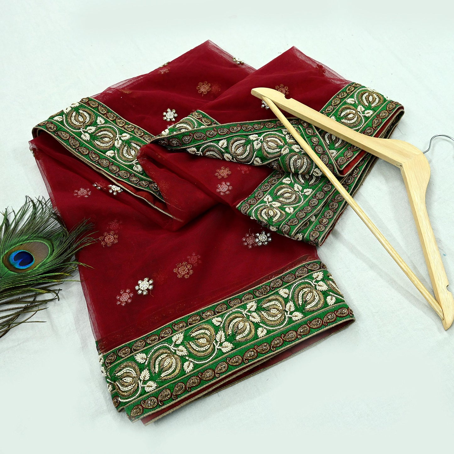 Indian Vintage Heavy Wedding Dupatta Maroon Net Long Stole Hand Embroidered By Designer Sabyasachi Scarves Zardozi Bridal Veil