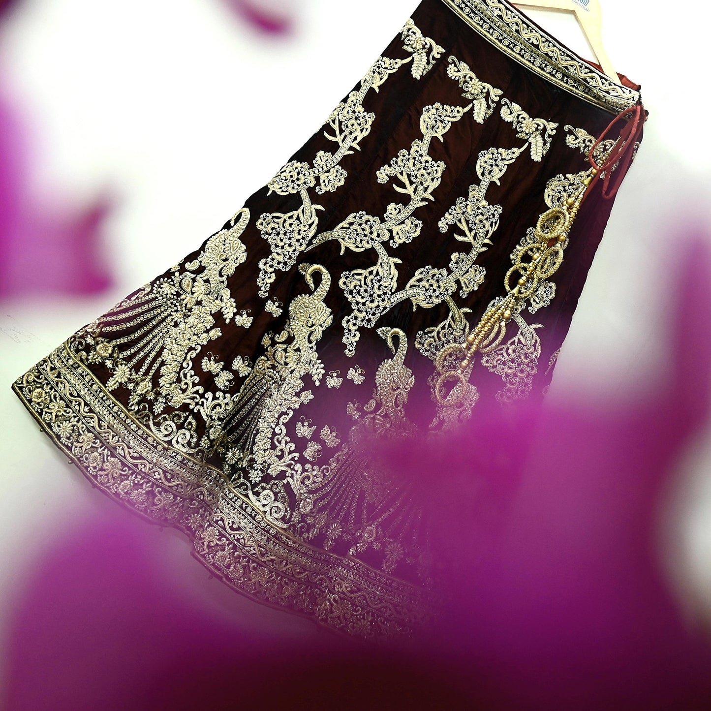 Indian Heavy Wedding Maroon Velvet Hand Embroidered Lehenga/Skirt Designer By Manish Malhotra Bridal Wear Zardozi/ Dabka