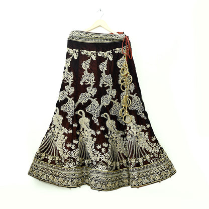 Indian Heavy Wedding Maroon Velvet Hand Embroidered Lehenga/Skirt Designer By Manish Malhotra Bridal Wear Zardozi/ Dabka