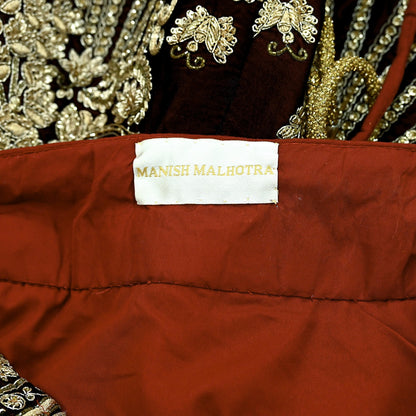 Indian Heavy Wedding Maroon Velvet Hand Embroidered Lehenga/Skirt Designer By Manish Malhotra Bridal Wear Zardozi/ Dabka