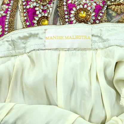 Indian Heavy Wedding White Net/Mesh Hand Embroidered Lehenga/Skirt Designer By Manish Malhotra Bridal Wear Zardozi/ Dabka Bollywood skirt