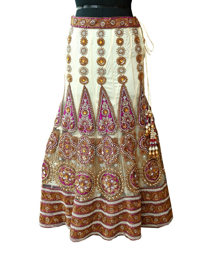 Indian Heavy Wedding White Net/Mesh Hand Embroidered Lehenga/Skirt Designer By Manish Malhotra Bridal Wear Zardozi/ Dabka Bollywood skirt