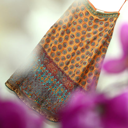 Indian Heavy Wedding Saffron & Maroon Pure Chanderi Silk Hand Embroidered Lehenga/Skirt Designer By Manish Malhotra Bridal Wear Zardozi