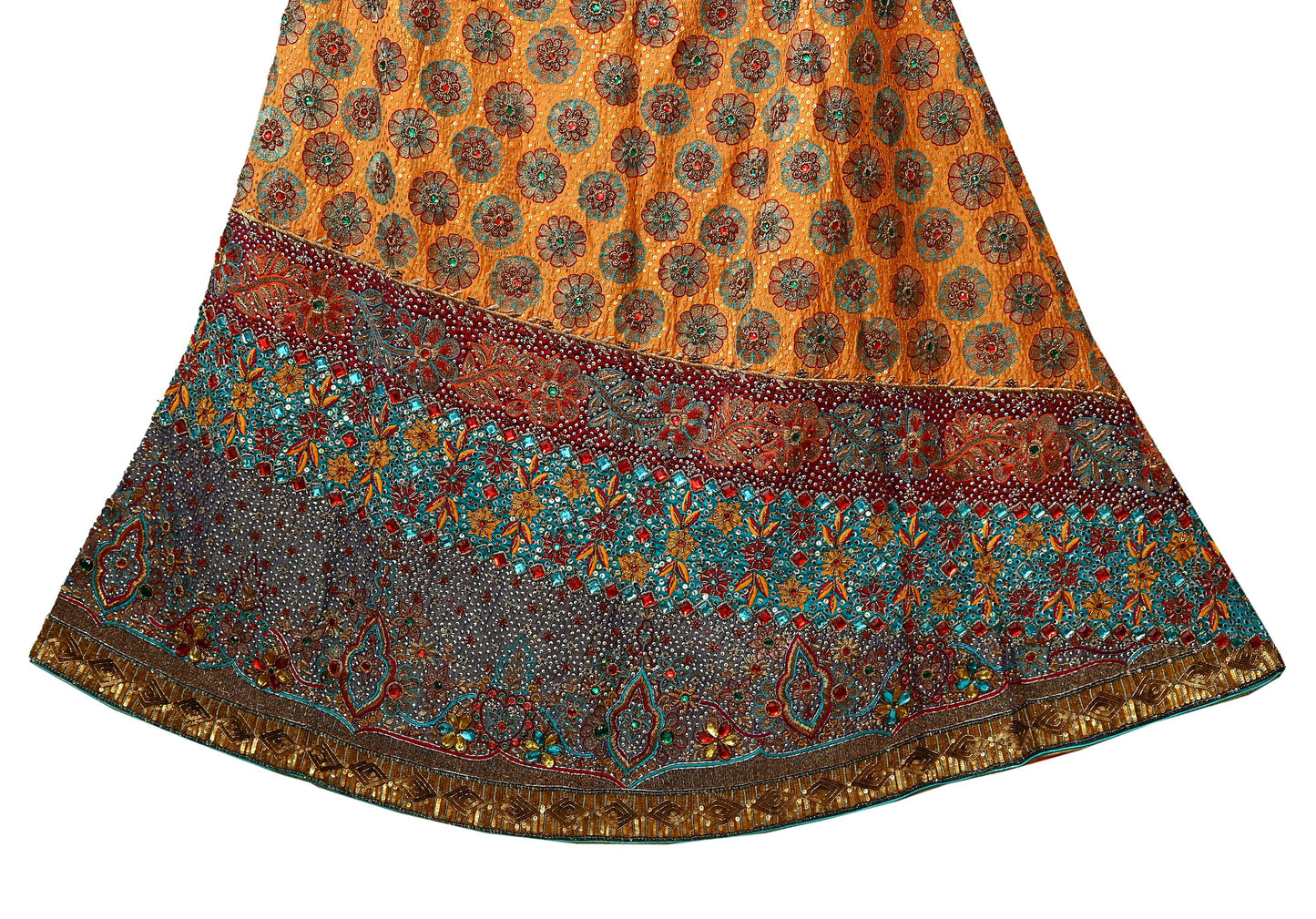 Indian Heavy Wedding Saffron & Maroon Pure Chanderi Silk Hand Embroidered Lehenga/Skirt Designer By Manish Malhotra Bridal Wear Zardozi