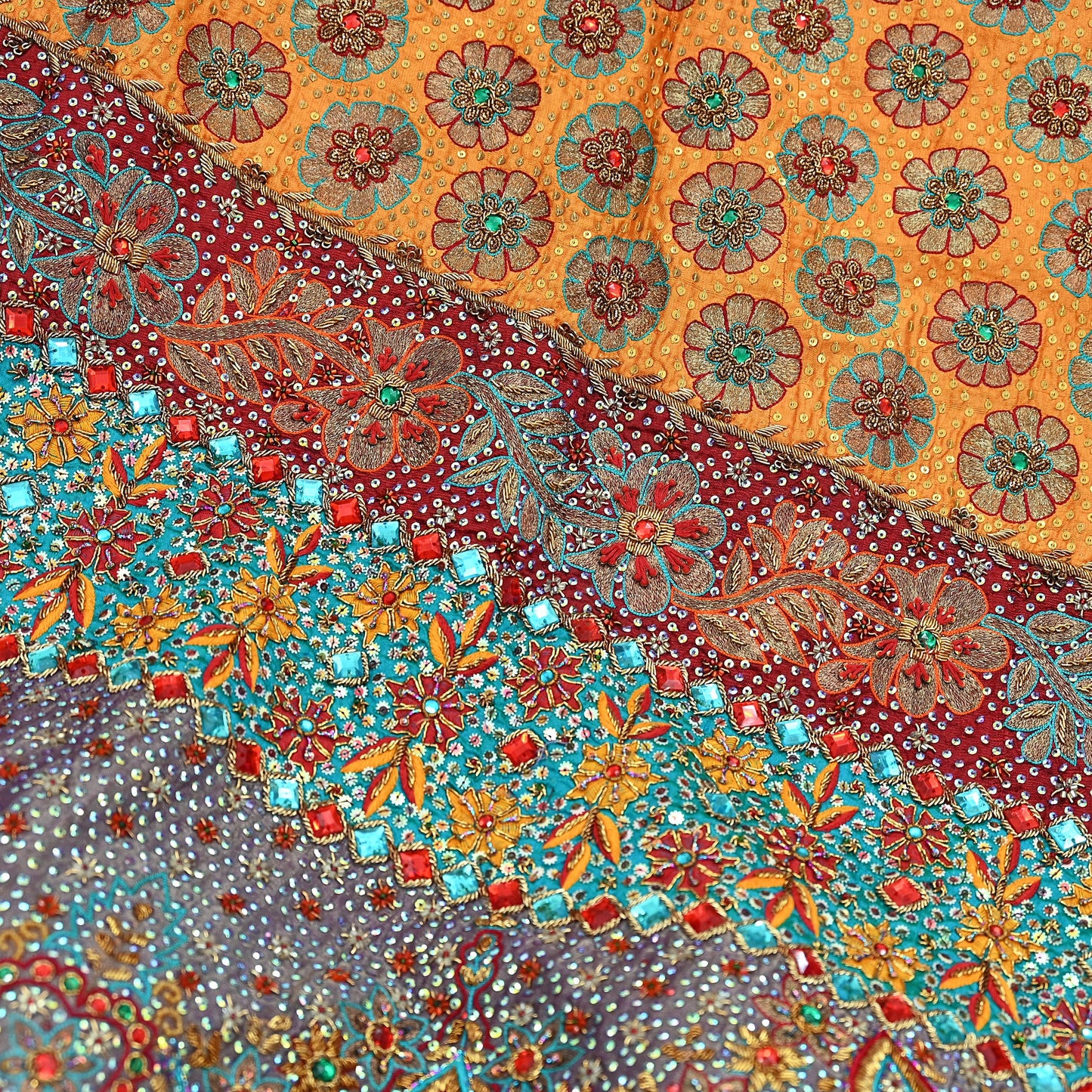 Indian Heavy Wedding Saffron & Maroon Pure Chanderi Silk Hand Embroidered Lehenga/Skirt Designer By Manish Malhotra Bridal Wear Zardozi