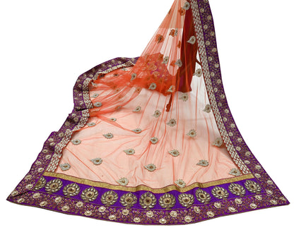 Indian Vintage Heavy Wedding Dupatta Orange Net Long Stole Hand Embroidered By Designer Sabyasachi Scarves Zardozi Bridal Veil