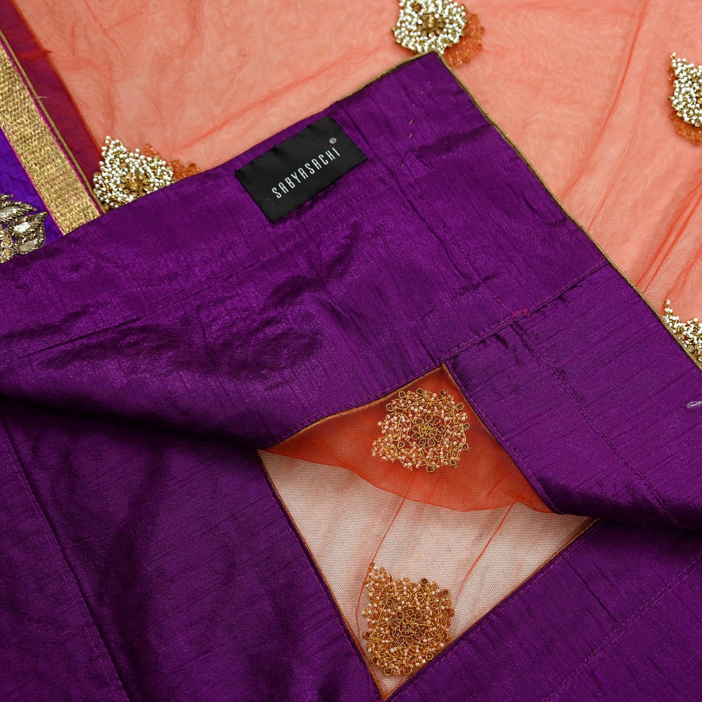 Indian Vintage Heavy Wedding Dupatta Orange Net Long Stole Hand Embroidered By Designer Sabyasachi Scarves Zardozi Bridal Veil