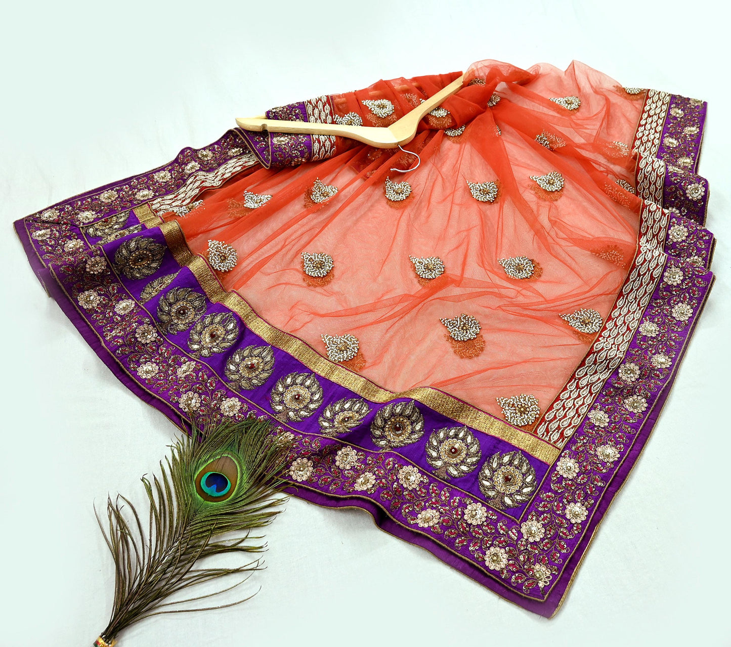 Indian Vintage Heavy Wedding Dupatta Orange Net Long Stole Hand Embroidered By Designer Sabyasachi Scarves Zardozi Bridal Veil