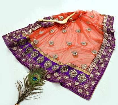 Indian Vintage Heavy Wedding Dupatta Orange Net Long Stole Hand Embroidered By Designer Sabyasachi Scarves Zardozi Bridal Veil