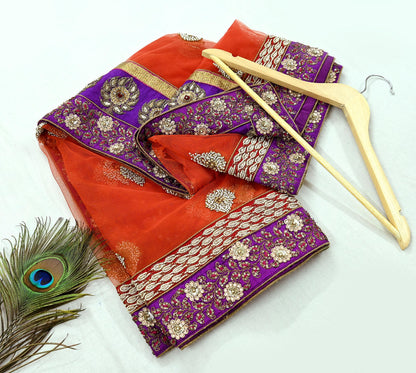 Indian Vintage Heavy Wedding Dupatta Orange Net Long Stole Hand Embroidered By Designer Sabyasachi Scarves Zardozi Bridal Veil