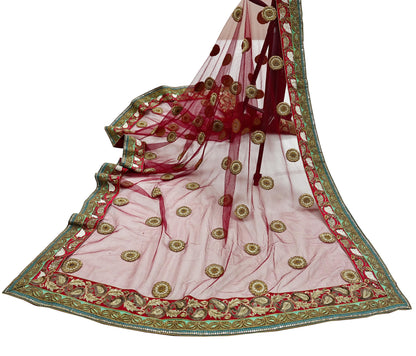 Indian Vintage Heavy Wedding Dupatta Maroon Net Long Stole Hand Embroidered By Designer Sabyasachi Scarves Zardozi Bridal Veil