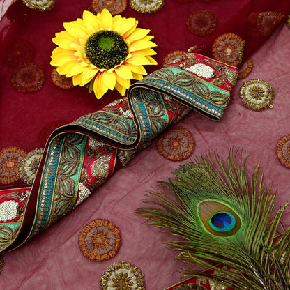 Indian Vintage Heavy Wedding Dupatta Maroon Net Long Stole Hand Embroidered By Designer Sabyasachi Scarves Zardozi Bridal Veil