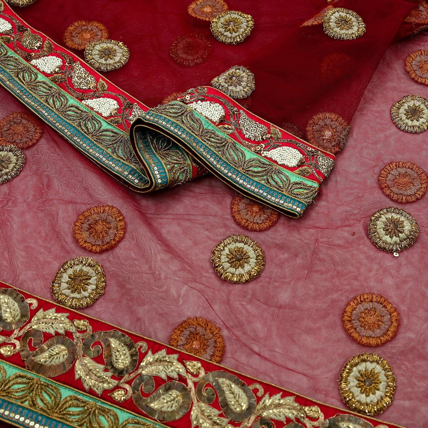 Indian Vintage Heavy Wedding Dupatta Maroon Net Long Stole Hand Embroidered By Designer Sabyasachi Scarves Zardozi Bridal Veil