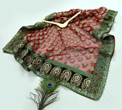 Indian Vintage Heavy Wedding Dupatta Maroon Net Long Stole Hand Embroidered By Designer Sabyasachi Scarves Zardozi Bridal Veil Hijab