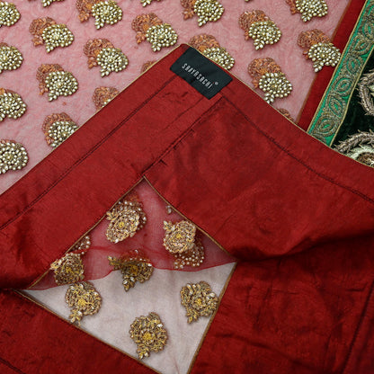 Indian Vintage Heavy Wedding Dupatta Maroon Net Long Stole Hand Embroidered By Designer Sabyasachi Scarves Zardozi Bridal Veil Hijab