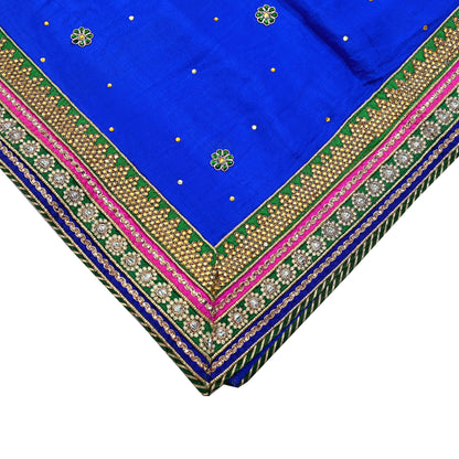 Indian Vintage Blue Dupatta Pure Silk Long Stole Hand Embroidered Scarves Floral Design Stole Veil Wrap Sequins