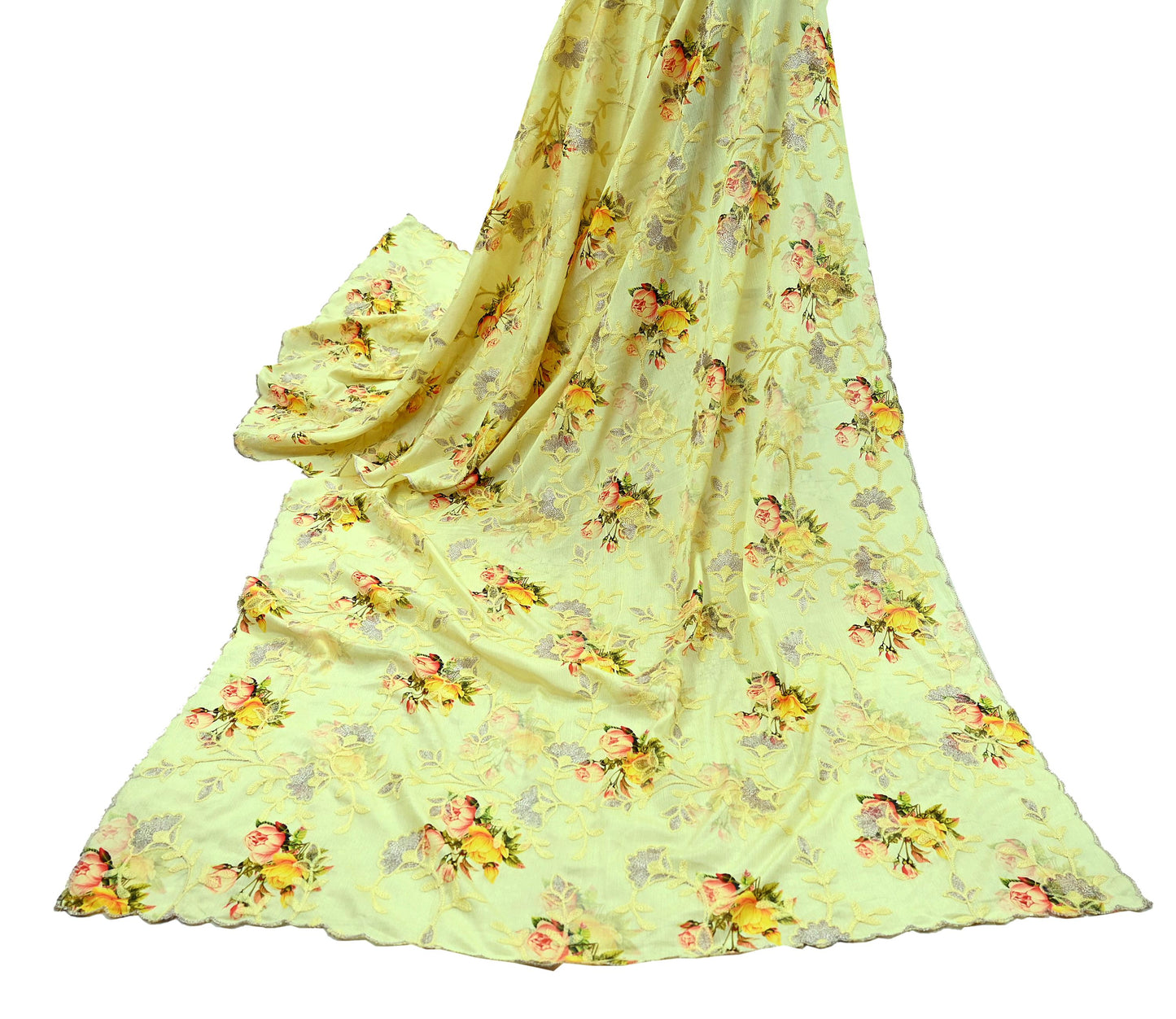 Indian Vintage Dupatta Green Long Stole Artificial Silk  Embroidered Woven Fabric Scarves Veil Scarf Wrap Soft Hijab Party wear veil