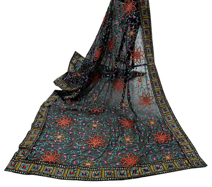 Indian Vintage Dupatta Black Pure Georgette silk Long Stole Embroidered Scarves Stole Veil Wrap