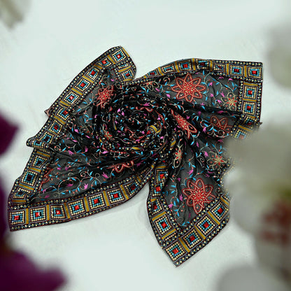 Indian Vintage Dupatta Black Pure Georgette silk Long Stole Embroidered Scarves Stole Veil Wrap