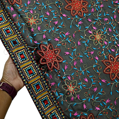 Indian Vintage Dupatta Black Pure Georgette silk Long Stole Embroidered Scarves Stole Veil Wrap