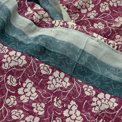 Women Vintage Sari Green & Maroon Pure Georgette Silk Printed Saree Craft Fabric Sewing 5Yard Soft Light Dress Making Floral