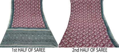 Women Vintage Sari Green & Maroon Pure Georgette Silk Printed Saree Craft Fabric Sewing 5Yard Soft Light Dress Making Floral