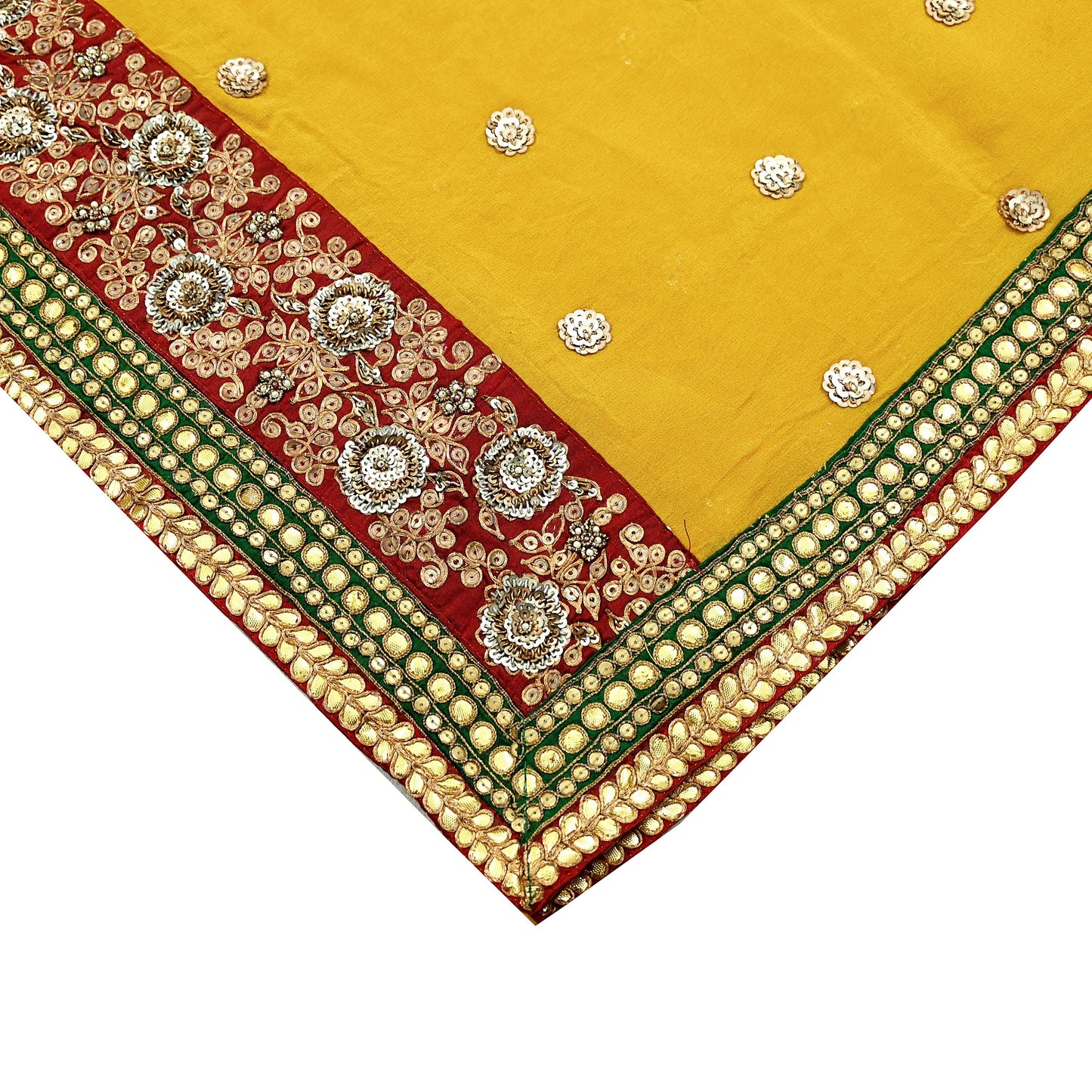Indian Vintage Heavy Dupatta Yellow Pure Georgette Silk Stole Hand Embroidered By Designer Sabyasachi Scarves Zardozi Bridal Veil