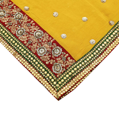 Indian Vintage Heavy Dupatta Yellow Pure Georgette Silk Stole Hand Embroidered By Designer Sabyasachi Scarves Zardozi Bridal Veil