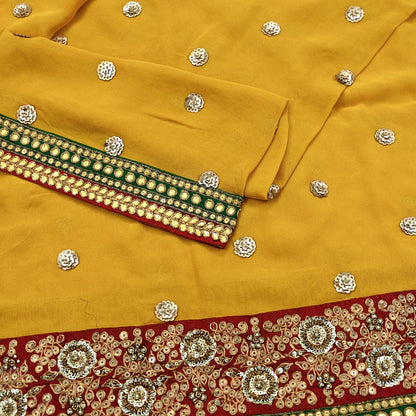 Indian Vintage Heavy Dupatta Yellow Pure Georgette Silk Stole Hand Embroidered By Designer Sabyasachi Scarves Zardozi Bridal Veil