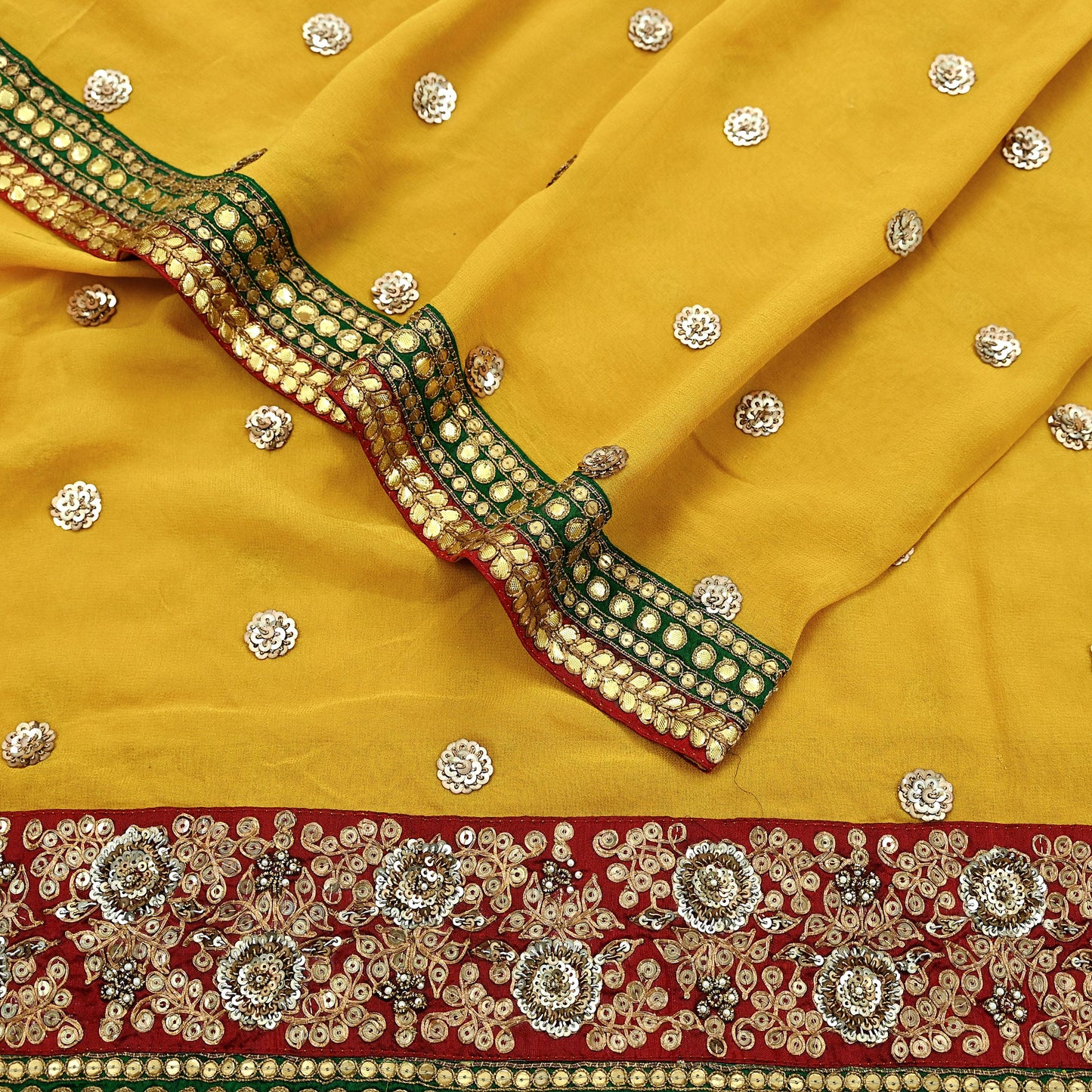 Indian Vintage Heavy Dupatta Yellow Pure Georgette Silk Stole Hand Embroidered By Designer Sabyasachi Scarves Zardozi Bridal Veil