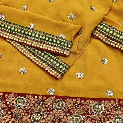 Indian Vintage Heavy Dupatta Yellow Pure Georgette Silk Stole Hand Embroidered By Designer Sabyasachi Scarves Zardozi Bridal Veil