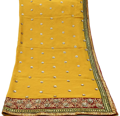 Indian Vintage Heavy Dupatta Yellow Pure Georgette Silk Stole Hand Embroidered By Designer Sabyasachi Scarves Zardozi Bridal Veil